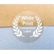 37mm white print transparent label on an brown and grey hardback envelope