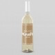 kraft brown wine label with white print on a white wine bottle and grey background