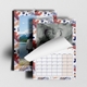 Custom A4 photo calendars with colourful abstract borders and monthly planning grids