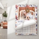 Personalised A4 photo calendar with a colourful abstract pattern hanging in a modern home