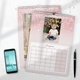 Personalised A3 baby photo calendar with a pink glitter design and spacious December date boxes.