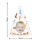 Customised party hat with your own photo and number. Dimensions are shown: 155mm in height and 120mm in width. Perfect for birthdays or themed celebrations.