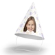 Customised party hat with your own photo and personalised number. The hat includes an elastic strap, displayed upright on a white surface. Perfect for birthday celebrations or themed events.