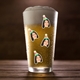 Pint glass of beer decorated with multiple personalised vinyl stickers showing a smiling woman wearing a colourful party hat with the number 21. The glass is covered in condensation, adding a chilled effect perfect for birthday parties or custom celebrations.