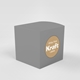 Custom round Kraft label with white print applied to a plain grey box. The personalised brown sticker has a striped texture and bold white text reading White Print Kraft Labels, suitable for packaging, branding or product sealing.