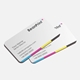 Angled pair of rounded business cards mockup showing front design with minimalist layout and colour strip detail.
