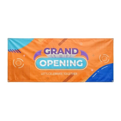 Personalised vinyl banner with grand opening design printed on PVC material