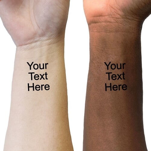 Black text temporary tattoos visible on light and dark skin tones