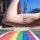 Custom text temporary tattoo applied to upper arm bicep