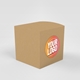 Custom 25mm round sticker with a personalised logo applied to a brown cardboard box. The label has a gradient design in orange and pink tones. Ideal for branding, packaging, or business promotions.