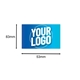 Custom rectangular label measuring 83mm x 53mm with a blue gradient background and bold white Your Logo text. The dimensions are clearly marked with arrows, highlighting its compact size, ideal for branding, packaging, or product labelling.