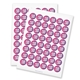 Two sheets of personalised 30mm round stickers featuring a custom logo design in pink and purple. Each sheet contains multiple labels, ideal for branding, packaging, or promotional use. Printed on high-quality adhesive paper.