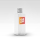 Clear square plastic bottle with a silver screw cap, featuring a personalised square label on the front. The label has a gradient background with placeholder text for a custom logo. Ideal for branding, gifting, or promotional use.