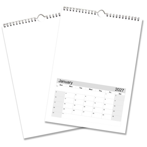 Blank A3 2027 wall calendar shown open and closed, ready to personalise with drawings, paintings or photos.