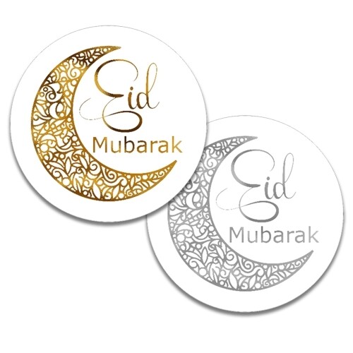 35 x Metallic Foiled Eid Mubarak 37mm Circle Labels £3.99