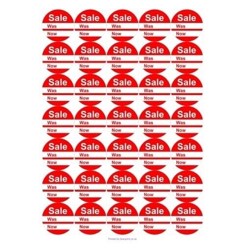A4 sheet of Sale stickers
