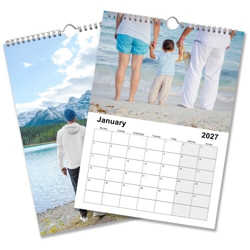 Personalised A4 photo calendar for 2027 featuring family and holiday photographs