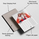 Personalised A4 calendar with hanging hook, wire binding, greyboard backing and 170gsm silk pages