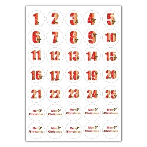 Advent Stickers Red and Gold Holly