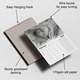 A 2025 A3 photo calendar showing features like an easy hanging hook, wire binding for smooth page turning, sturdy greyboard backing, and 170gsm silk paper. The displayed month is February, featuring a black-and-white image of baby feet cradled in adult hands.