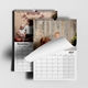 Two personalised A3 family photo calendars with a curled page revealing the 2027 monthly grid.