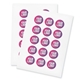 Two sheets of personalised 45mm round stickers featuring a custom logo design in pink and purple. Each sheet contains multiple labels, ideal for branding, packaging, or promotional use. Printed on high-quality adhesive paper.