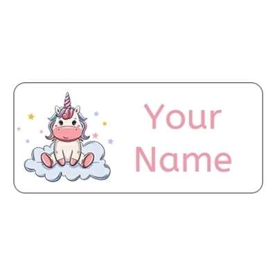 Design for Unicorns Name Labels: baby, christening, cross, pink, white