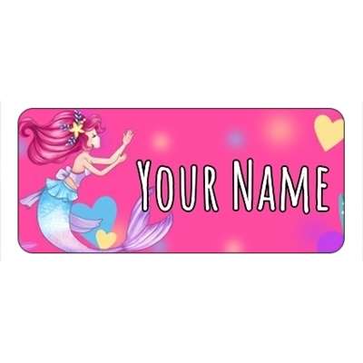 Design for Mermaids Name Labels: baby, baby shower, christening, girl, party, pink, white